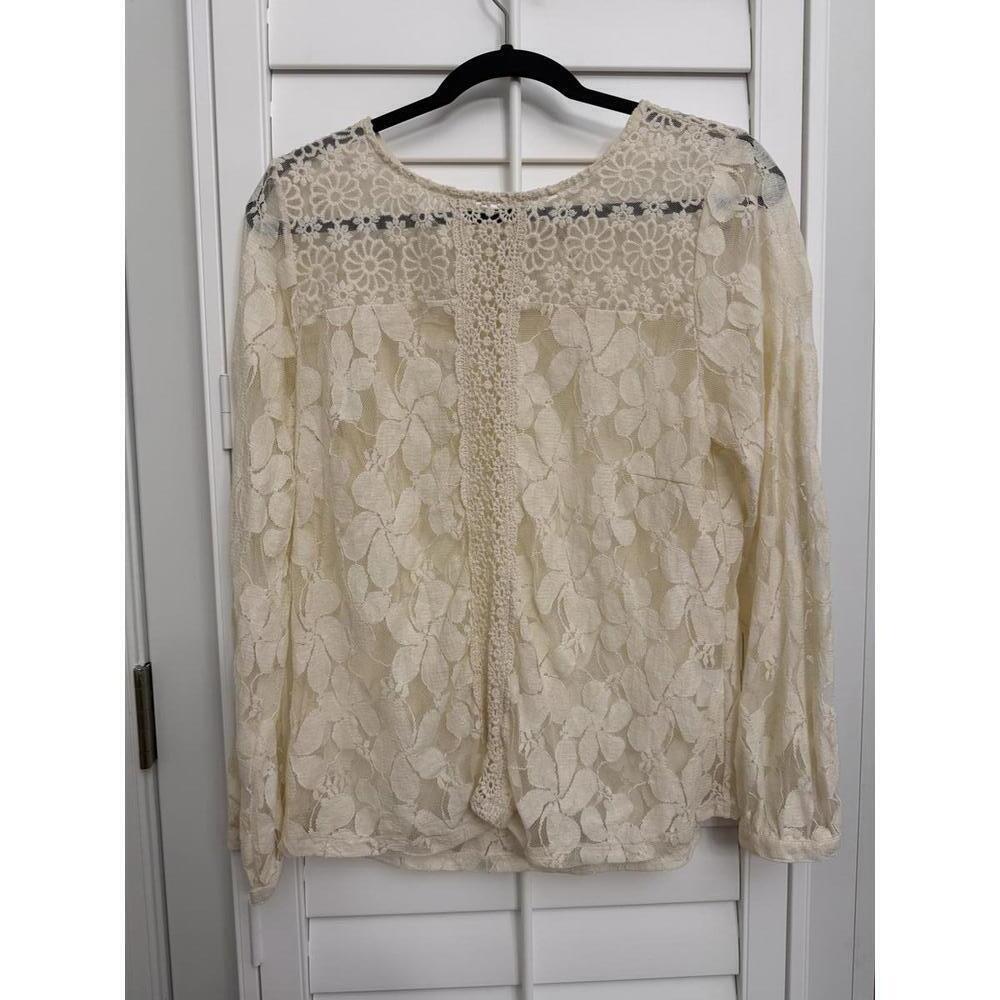 Adiva embroidered crochet mesh/sheer in cream long sleeve size Large